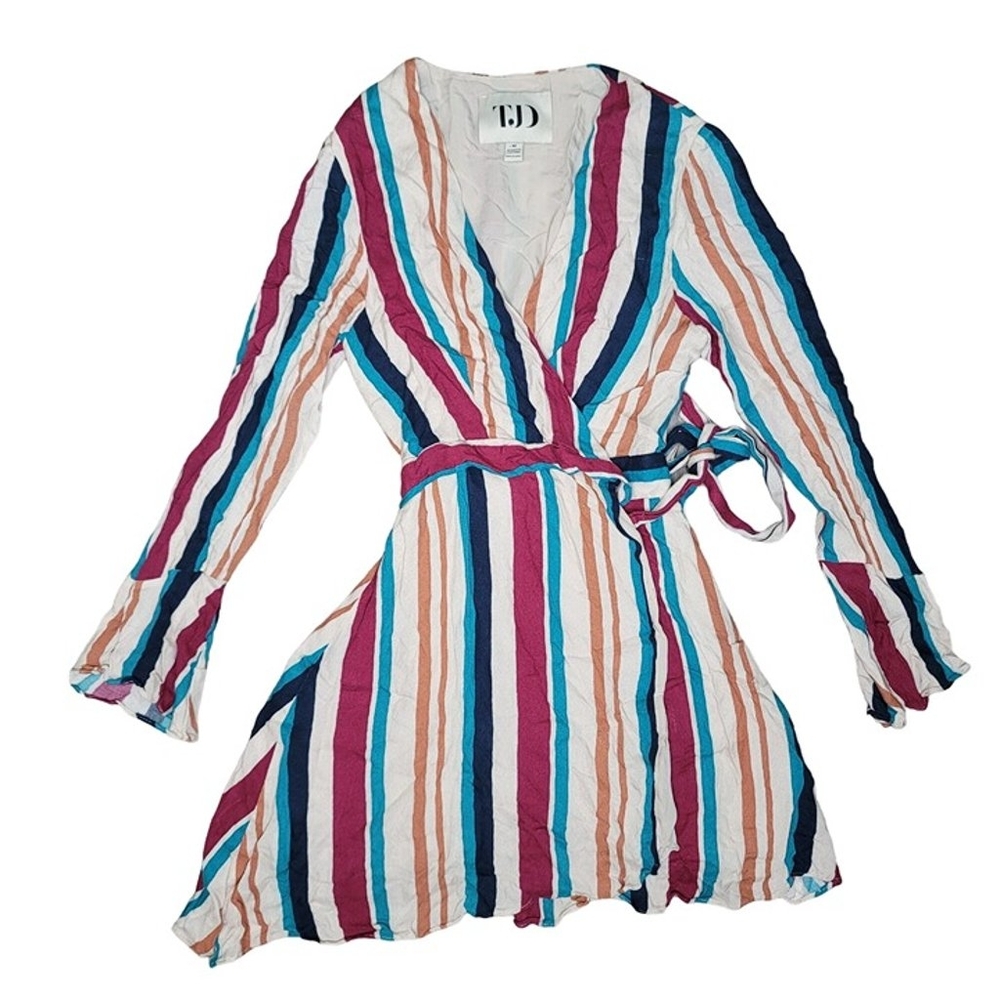 Jet Set Diaries Striped Wrap Multicolored V-Neck Long Sleeve Dress - Picture 4 of 8